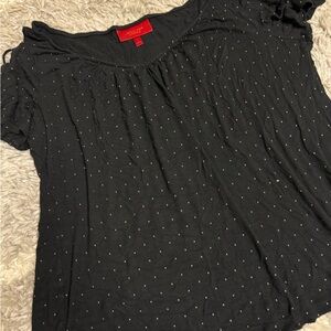 Jennifer Lopez Black and White Dotted Short Sleeve Top